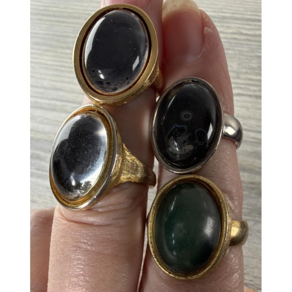 Lot 4 Vintage 1970's Mood Ring Hippie Boho Silver & Gold Tone Ring Color Changes